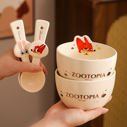 Zootopia Ceramic Tableware Set with Bowls, Plates, and Spoons, High-Quality Household Breakfast Cups, Children's Special Rice Bowls