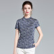 2025 summer semi-turtleneck knitted silk shirt for women short-sleeved mother dress elastic slim printed mulberry silk shirt for women