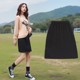Spring and summer black small letter commuting solid color insert pocket high waist A-line short skirt covering hips to make you look slim and versatile elastic waist skirt
