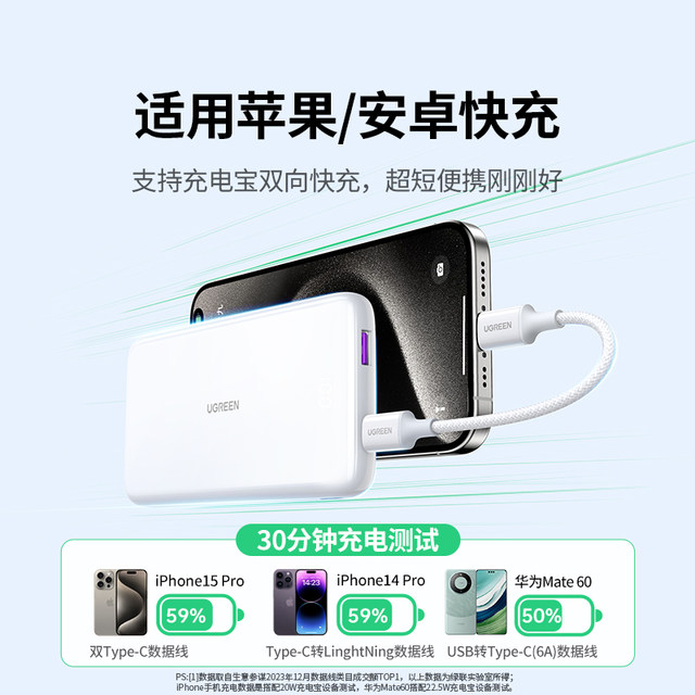 Greenlink power bank short data cable dual typec mobile phone charging ...