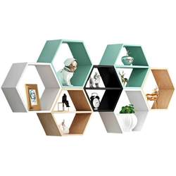 Hexagonal Honeycomb Creative Minimalist Wall Shelf Grid Partition Study Wall-Mounted Bookshelf Background Wall Decorative Cabinet