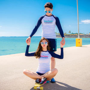 Summer split sun protection long-sleeved diving and slimming swimsuit flat corner five-point swimming trunk couple swimsuit men and women
