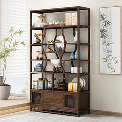 Chinese-Style Living Room Antique Shelf Partition Wall-Mounted Tea Cabinet Storage Rack Bamboo Tea Set Storage Rack Tea Shelf Display Rack