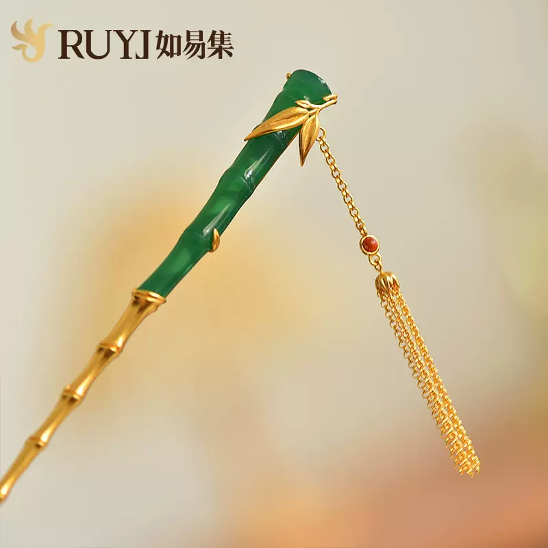 节节高升竹节发簪流苏步摇s925纯银鎏金发钗