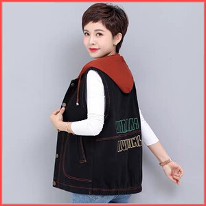 Mom Spring New denim vest jacket wide Mrs. Wudan wears vests in the vest in the elderly women's large size horsesho, shoulders