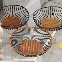 Fruit Plate, Rattan and Iron Art, American Retro Style, Living Room Coffee Table Storage Basket, Hand-Woven Snack Basket, Creative Fruit Basket