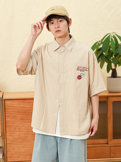 トップス Eaphi EMBROIDERY SHORT SLEEVE SHIRTS Kxlfchn Striped Embroidered Shirt - Men's & Women's Summer Casual Top