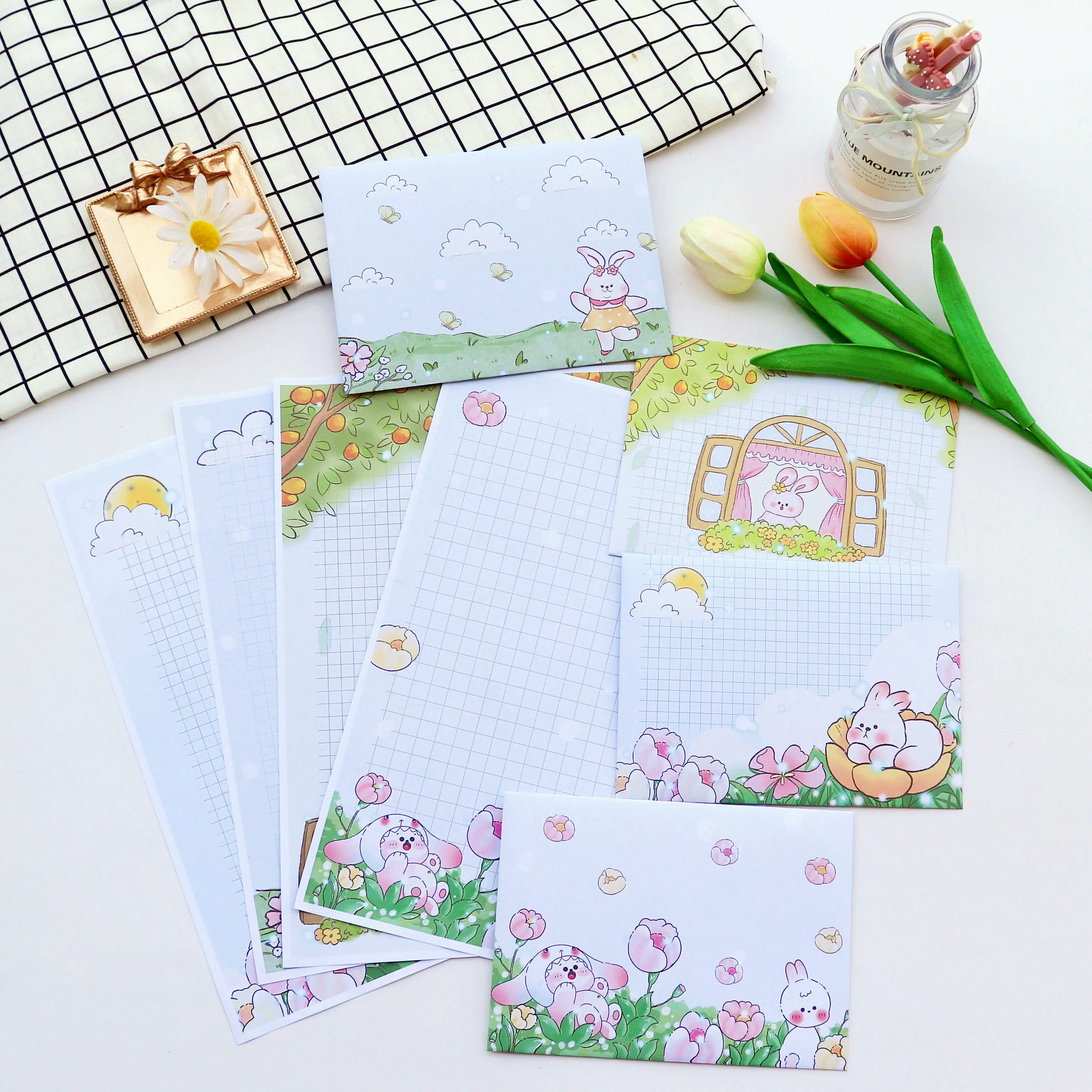 A4卡通兔信纸信封套装感谢信打印纸学生中秋节稿纸告白情书, image size:3274x3274