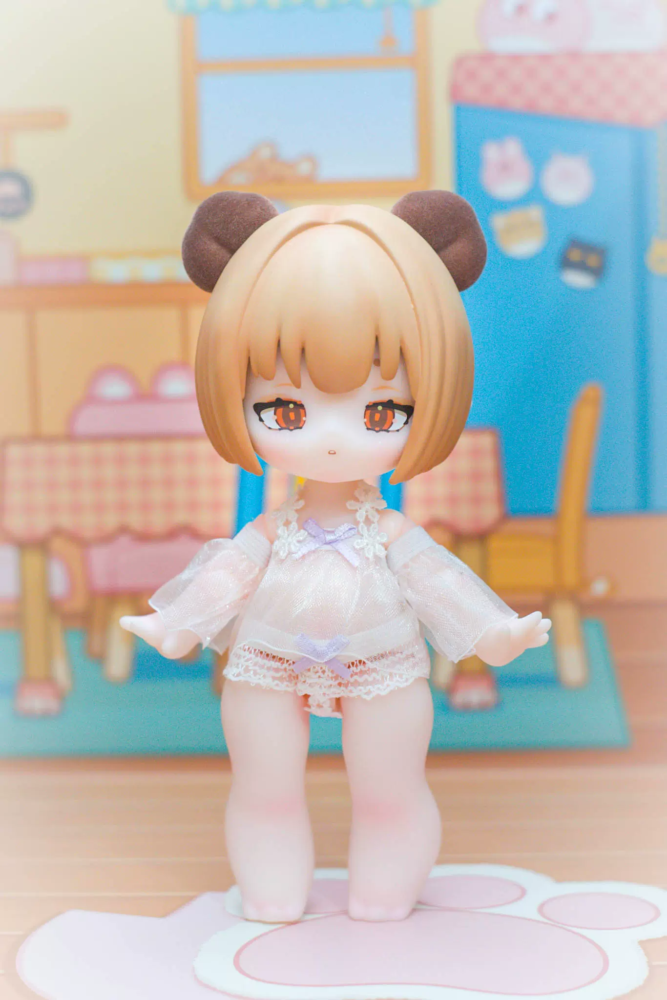 Puyoodoll BJD娃衣白纱泳衣日系交叉背带小熊尺寸预订服装