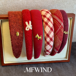 Red Plush Headband for Women with High Crown, Wide Edge, High-End Feel, New Year Plaid Headband Hair Accessory, 2026 New Hairpin