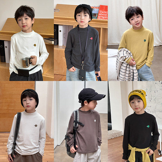 
Yiyi Ma boys cashmere protein mid-high collar bottoming shirt children's autumn clothing baby loose round neck long-sleeved T-shirt trendy