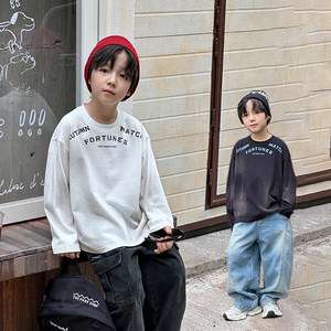 
Yiyi Mom Boys Cotton Letter Print Long Sleeve T-shirt Children's Autumn Baby Loose Round Collar Pullover Base Shirt