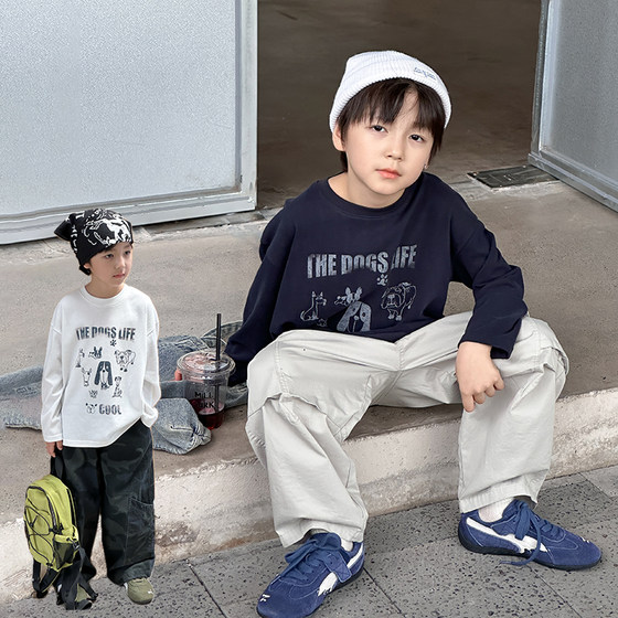 
Yiyi Ma boys letter animal print long-sleeved T-shirt children's autumn baby loose round neck casual bottoming shirt