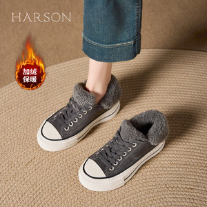 
Hazen retro plus velvet tongue sneakers for women 2026 autumn new warm casual shoes increased sports shoes canvas shoes