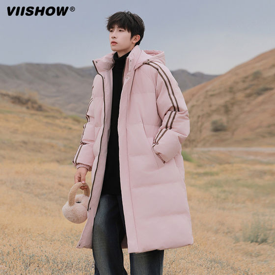 VIISHOW national trend brand couple American hooded long cotton jacket striped cotton jacket square warm cotton jacket men

