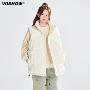 
VIISHOW trendy brand winter solid color thickened cotton vest for men and women retro couple loose warm cotton jacket