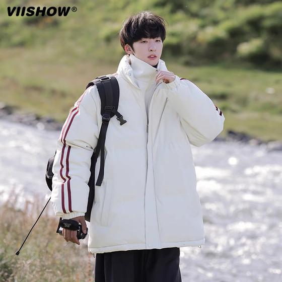 VISHOW fake two-piece cotton coat men's winter velvet thickened bread coat loose couple trendy brand cotton coat