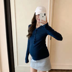 
Maternity pure cotton top spring and autumn new fashion buttoned T-shirt casual and versatile ins style outer wear nursing clothes open button