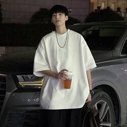 Solid Color White T-Shirt Short Sleeve Men's Summer Thin American Style Heavyweight Top Trendy Brand Large Size Loose Half-Sleeve T-Shirt