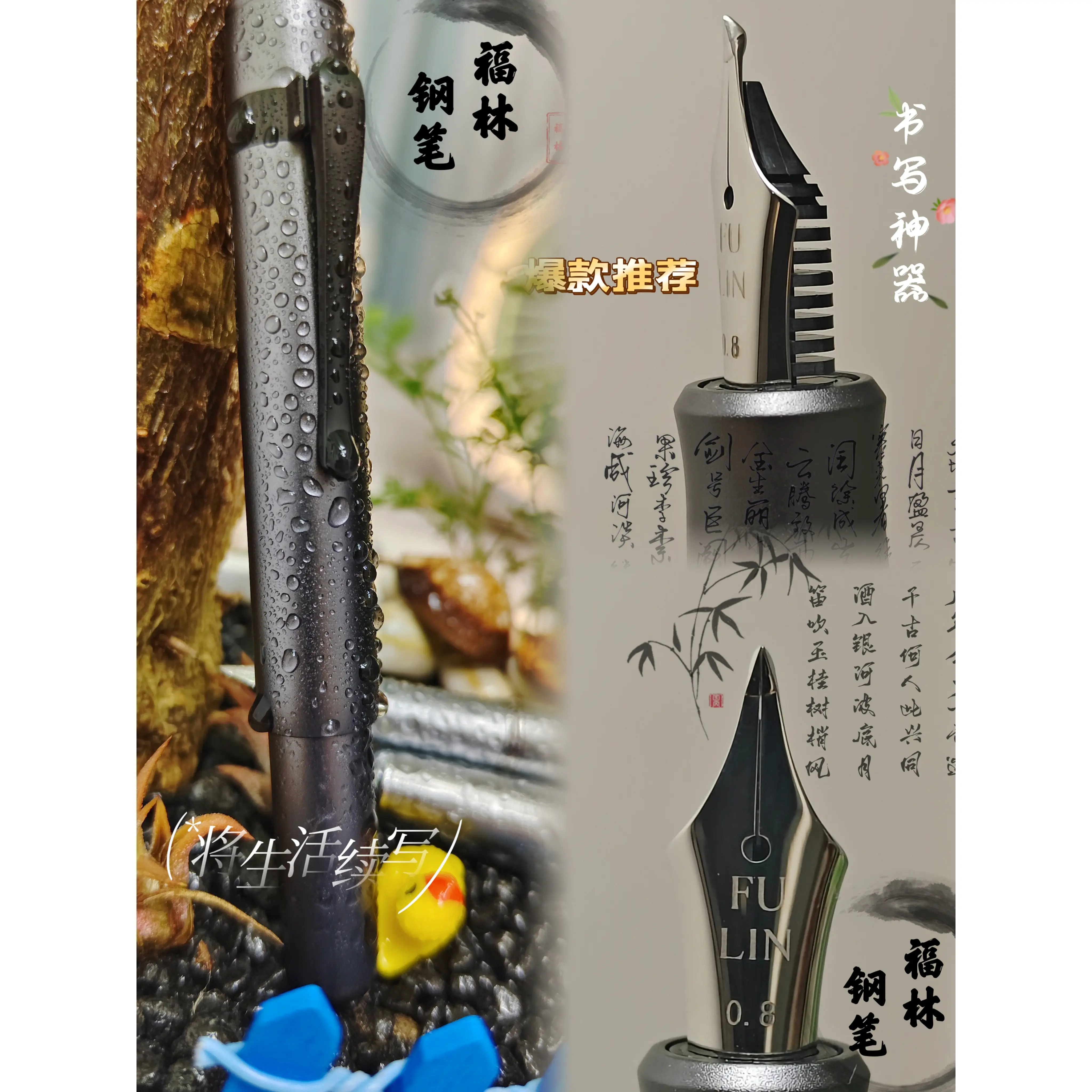 【中国文房精品長鋒筆2本組】最高級天然竹、牛角使用手作り高級漆塗り漆器木箱付き 中国文房精品長鋒筆2本組】最高級天然竹、牛角使用