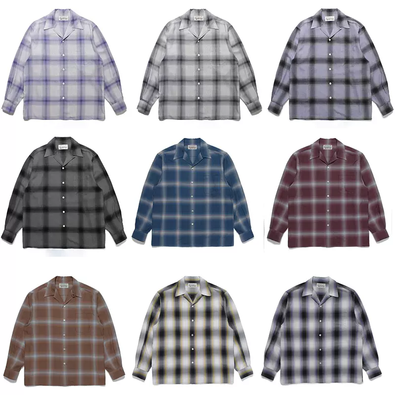 WACKO MARIA 23SS CHECK OPEN COLLAR SHIRT 格子夏威夷长袖衬衫-Taobao