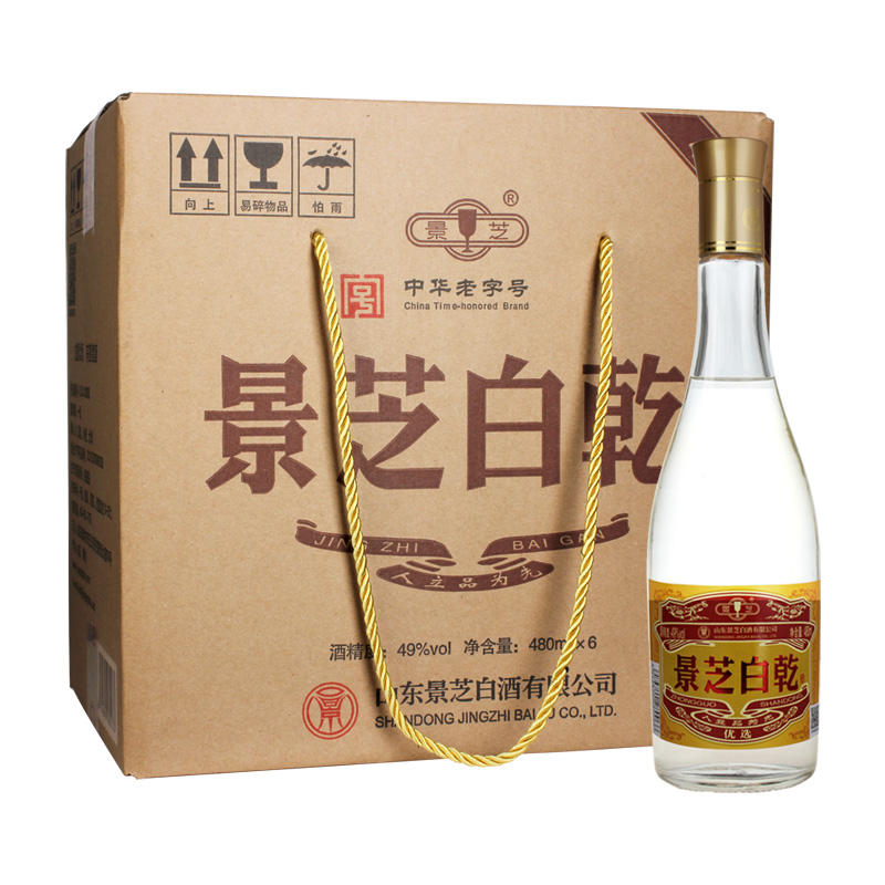  景芝 老黄皮白乾49度480ml*6瓶 高度白酒老白干 101元 