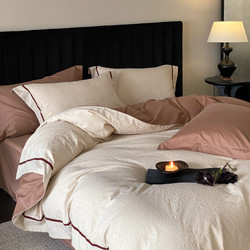 Yarn-Dyed Jacquard Air-Warming All-Cotton Brushed Four-Piece Set 100 Count A-Grade Pure Cotton Bed Sheet Fitted Sheet 1.5m 1.8m