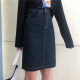Large -size denim skirt Female autumn new fat sister retro high waist thin waist thin A -line skirt in the skirt