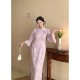 Xiaodie's new Chinese-style lilac noble and elegant large size fat mm cheongsam temperament dress is beautiful