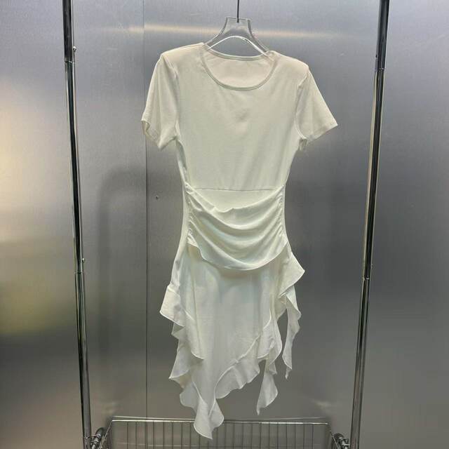 2025 Shenzhen Nanyou women's  dress V-neck short-sleeved lace-up temperament elegant high-end pleated fringed long dress