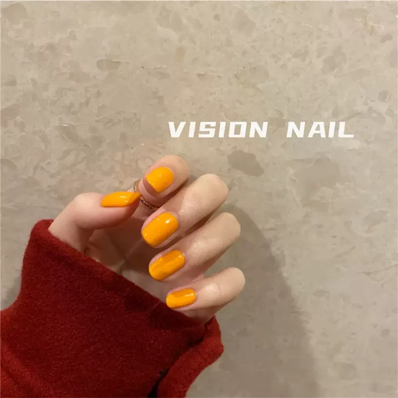 Vision Nail 夏日橘子汽水橙色单色光疗美甲可拆卸成品穿戴甲