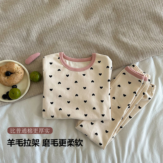 Children's pure cotton pajamas set A category A wool pull shelf home service autumn and winter new boys and girls autumn clothes and autumn pants two pieces