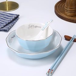 Bowl for Home Use 2025 New Model Underglaze Color Ceramic Rice Bowl Personal Use High Aesthetic Single-Serving Bowl and Chopsticks Tableware Set