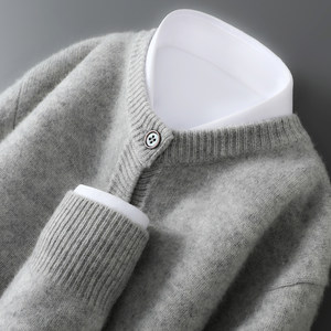 
New autumn and winter 100% pure wool cardigan men's round neck thickened sweater casual business loose knit cashmere jacket