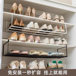 Shoe Rack for Home Use, Extendable Shoe Cabinet with Layered Partitions, Shoe Holder with Hanging Basket, Easy to Install Storage Rack for Organizing Shoes