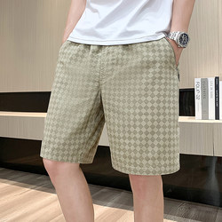 Authentic Men's Five-Point Shorts, Summer Thin Pure Cotton Diamond Checkered Shorts, Men's Casual Loose Mid-Length Pants for Middle-Aged Men
