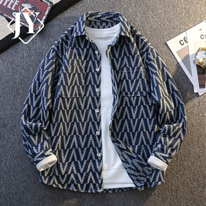 
High-end blue denim shirt men's long-sleeved spring and autumn trendy loose and handsome versatile jacket shirt jacket