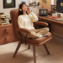 Home-Use Solid Wood Swivel Desk Chair, Comfortable Ergonomic Computer Chair for Long Sitting, Girls' Makeup Bedroom Chair with Backrest