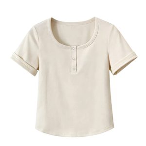 
2026 new summer clothing for fat mm plus size women, versatile and fashionable round neck solid color slimming right shoulder short sleeves