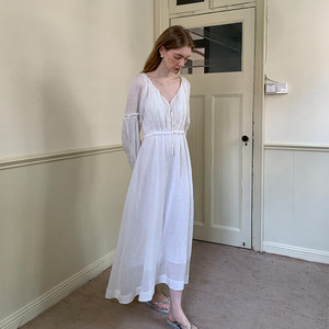 
ZHUYIYI 100 ramie French temperament white autumn and winter dress women's long skirt high-end waist slimming