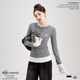 Nizvi grey striped embroidered long-sleeved T-shirt spring new women's spliced ​​slim fit fake two-piece base top