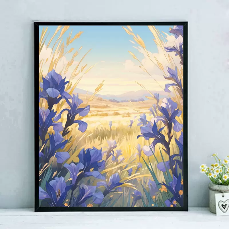 diy数字油画高颜值鸢尾花涂鸦填色绘画油彩手工减压花卉装饰挂画