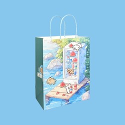 Line Drawing Puppy Kraft Paper Tote Bag Gift Packaging Hand-Painted Illustration Style Healing Warm Birthday Festival Gift Bag