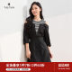Yuxiangfei off-shoulder dress female temperament commuting spring fashion fake two-piece spliced ​​round neck seven-quarter sleeve A-line skirt