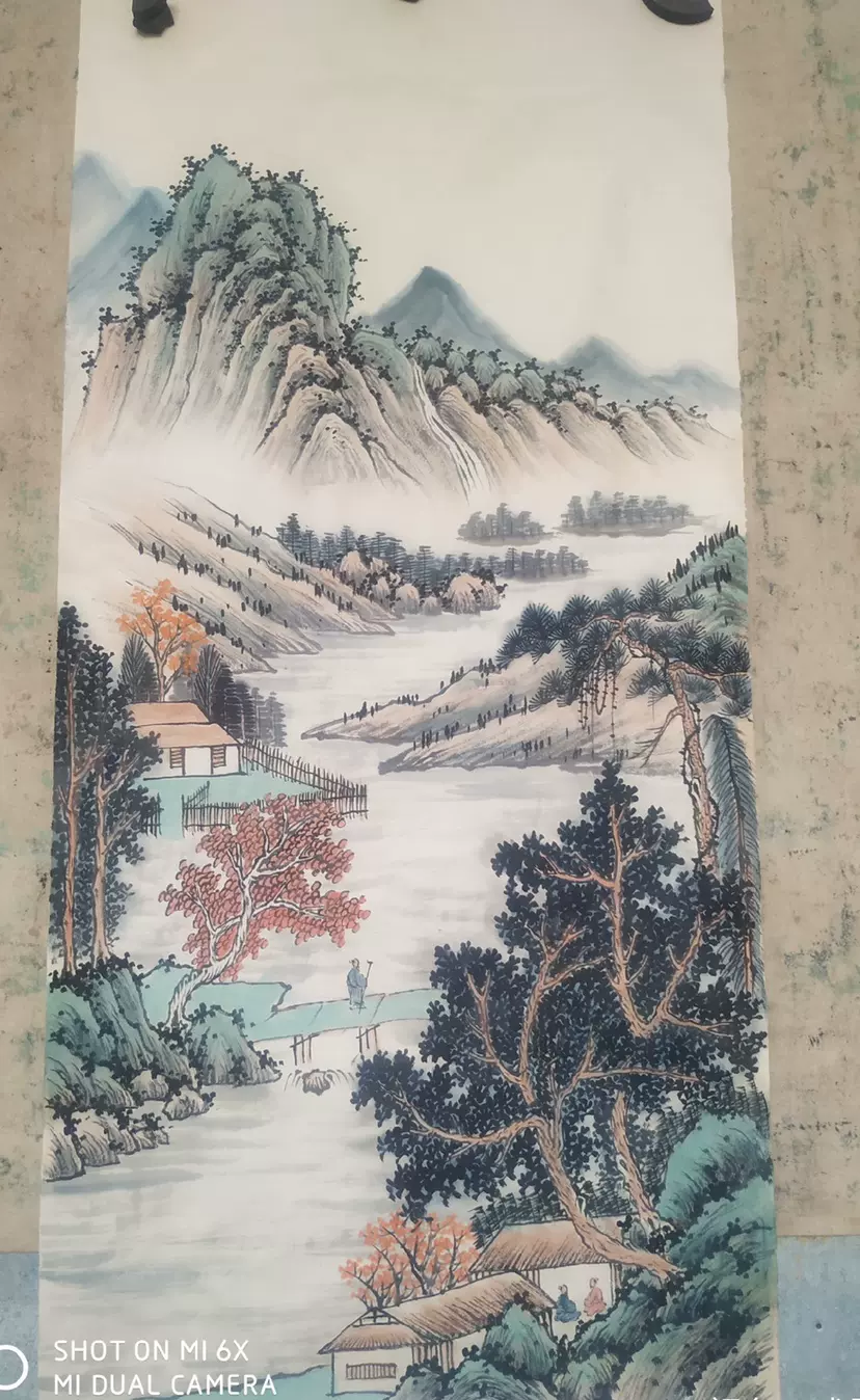 國畫純手繪青綠山水三尺50×100 支持寫意山水畫人物畫定製-Taobao