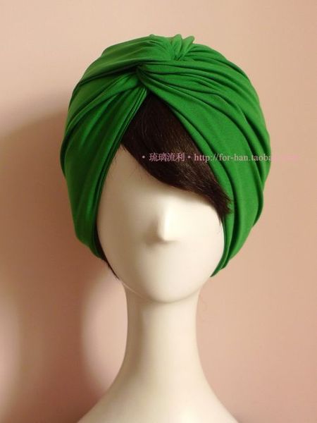 Glass ~ exclusive sale! european and american retro stretch green color matching wide hair band baotou turban