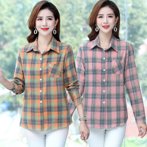 Mom casual shirt middle-aged and elderly spring and autumn long-sleeved plaid shirt middle-aged summer thin coat women's top