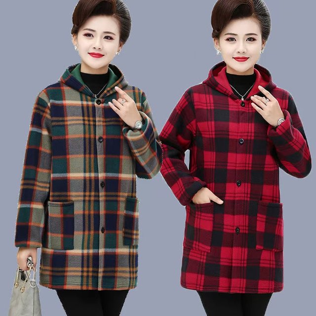 Fleece Thickened Clothes Women's Workwear Mom's Winter Kitchen Anti-Stained Gown Flannel Warm Coat
