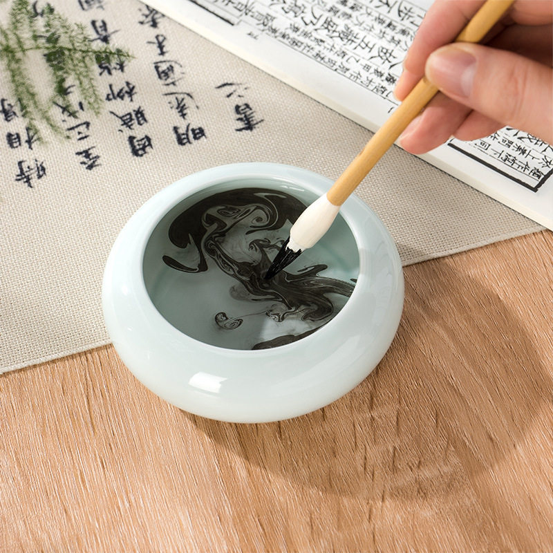 景德镇青瓷毛笔洗文房四宝陶瓷笔洗书法绘画摆件