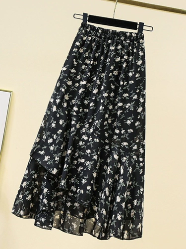 Летняя шифоновая юбка, высокая талия, А-силуэт, 2024 года, большой размер, цветочный принт